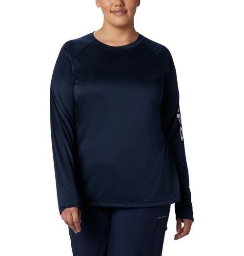 Hanorace Columbia PFG Tidal Tee II Long Sleeve Dama Bleumarin | Plus Size WI7MQA190